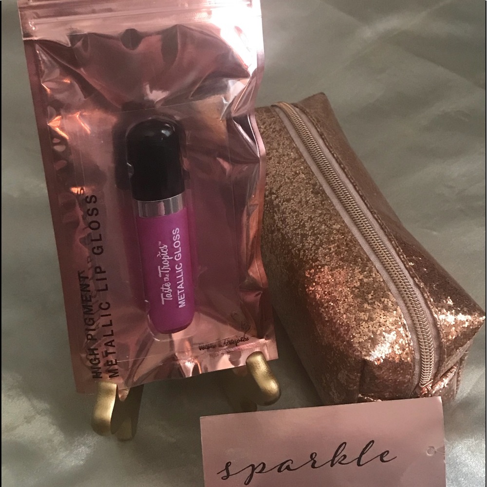 Taste the Tropics Pink Metallic Lip W/ MakeUp Bag